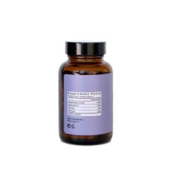 Back of Be Calm model premium wellness supplement container with a secure amber lid