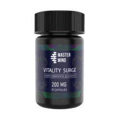 Front view of Mastermind brand Vitality Surge Capsules three thousand milligram specialty supplement bottle